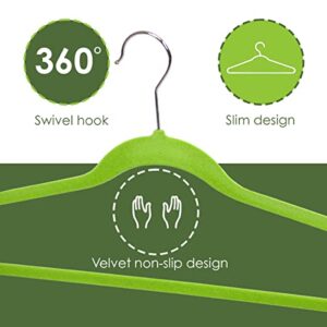 Velvet Clothes Hangers (Pack of 10), Green, by Home Basics | Hangers for Tops, Jackets, Dresses, and Pants | Contoured with Notches | Ultra-Thin Space Saving Clothes Hangers with Rotating Hooks