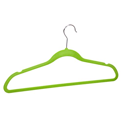 Velvet Clothes Hangers (Pack of 10), Green, by Home Basics | Hangers for Tops, Jackets, Dresses, and Pants | Contoured with Notches | Ultra-Thin Space Saving Clothes Hangers with Rotating Hooks