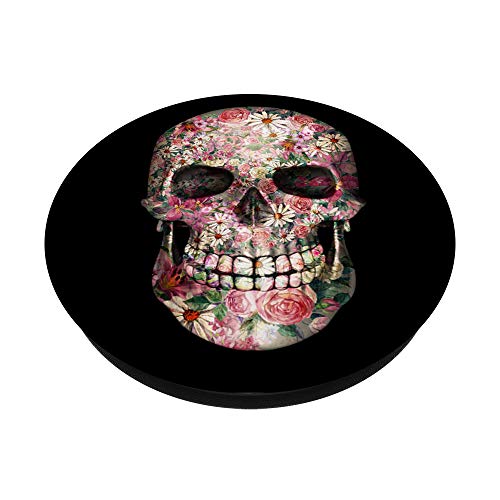 Cell Phone Button Pop Out Holder for Hand Sugar Skull Flower PopSockets PopGrip: Swappable Grip for Phones & Tablets