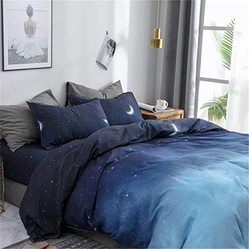 HYPREST Kids Duvet Cover Twin,2 Pcs Space Galaxy Twin Bedding Sets for Girls Boys Kids Soft Breathable