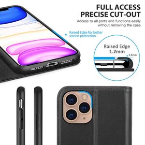 SHIELDON iPhone 11 Pro Max Case, Genuine Leather Auto Sleep Wake Wallet Case Flip Magnetic Cover RFID Blocking Card Slots Kickstand Shockproof Case Compatible with iPhone 11 Pro Max (6.5-inch) - Black