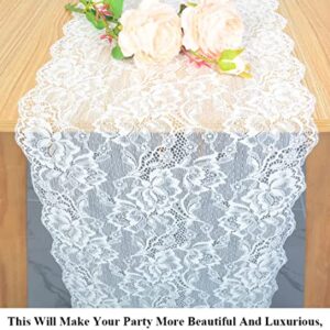 Vintage-Lace-Table-Runner 12x120-Inch Wedding Bridal Lace Table Runners Flower Table Runner Tea Party Tablecloth White Lace Runner