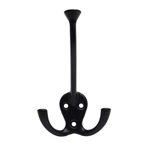 HARPOON 5 Pack Heavy Duty Three Flared Prongs Coat Hooks, Wall Mounted with 15 Screws, Retro Tri-Hook, Utility Hooks for Scarf, Bag, Towel, Key, Cap, Cup, Hat Black