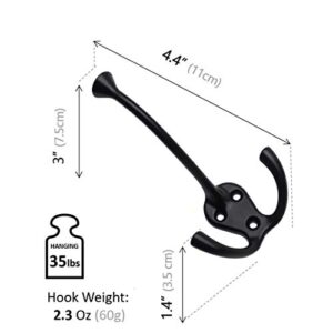 HARPOON 5 Pack Heavy Duty Three Flared Prongs Coat Hooks, Wall Mounted with 15 Screws, Retro Tri-Hook, Utility Hooks for Scarf, Bag, Towel, Key, Cap, Cup, Hat Black