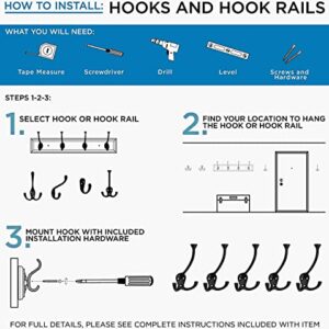 HARPOON 5 Pack Heavy Duty Three Flared Prongs Coat Hooks, Wall Mounted with 15 Screws, Retro Tri-Hook, Utility Hooks for Scarf, Bag, Towel, Key, Cap, Cup, Hat Black