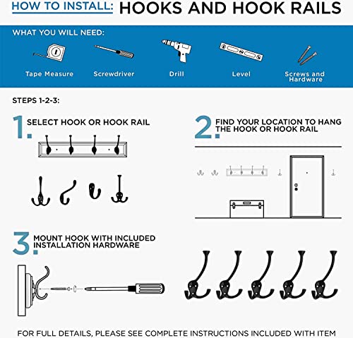 HARPOON 5 Pack Heavy Duty Three Flared Prongs Coat Hooks, Wall Mounted with 15 Screws, Retro Tri-Hook, Utility Hooks for Scarf, Bag, Towel, Key, Cap, Cup, Hat Black