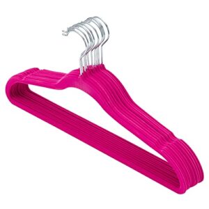 velvet clothes hangers (pack of 10), fuchsia, by home basics | hangers for tops, jackets, dresses, and pants | contoured with notches | ultra-thin space saving clothes hangers with rotating hooks