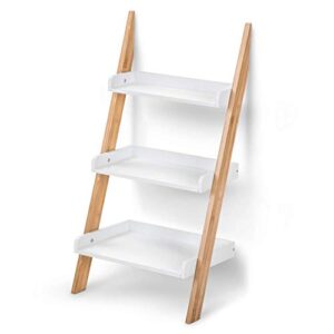 house of living art ladder shelf with 3-tiers of storage, white and bamboo