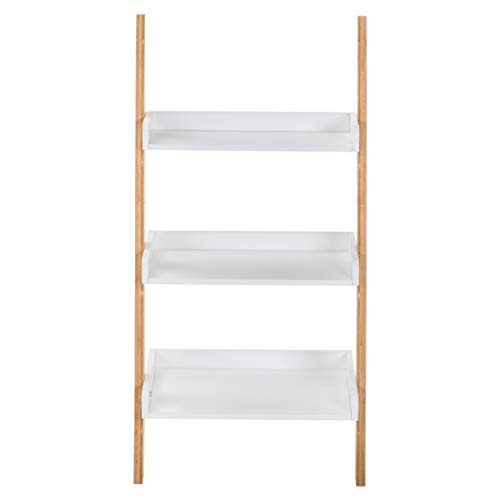 House of Living Art Ladder Shelf with 3-Tiers of Storage, White and Bamboo