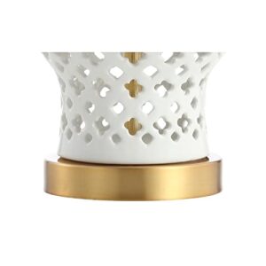 JONATHAN Y JYL6210A Quatrefoil Fretwork 20.5" Pierced Ginger Jar Ceramic/Metal LED Table Lamp Glam Bedside Desk Nightstand Lamp Bedroom Living Room Office College Bookcase LED Bulb Included, White