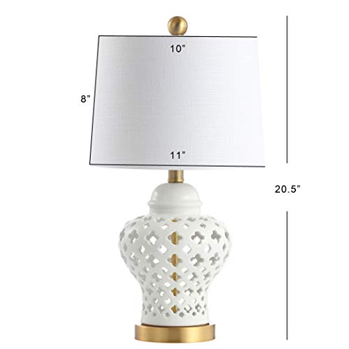 JONATHAN Y JYL6210A Quatrefoil Fretwork 20.5" Pierced Ginger Jar Ceramic/Metal LED Table Lamp Glam Bedside Desk Nightstand Lamp Bedroom Living Room Office College Bookcase LED Bulb Included, White