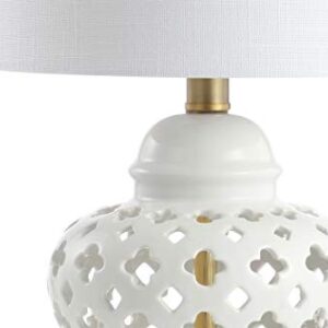 JONATHAN Y JYL6210A Quatrefoil Fretwork 20.5" Pierced Ginger Jar Ceramic/Metal LED Table Lamp Glam Bedside Desk Nightstand Lamp Bedroom Living Room Office College Bookcase LED Bulb Included, White