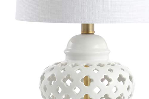 JONATHAN Y JYL6210A Quatrefoil Fretwork 20.5" Pierced Ginger Jar Ceramic/Metal LED Table Lamp Glam Bedside Desk Nightstand Lamp Bedroom Living Room Office College Bookcase LED Bulb Included, White