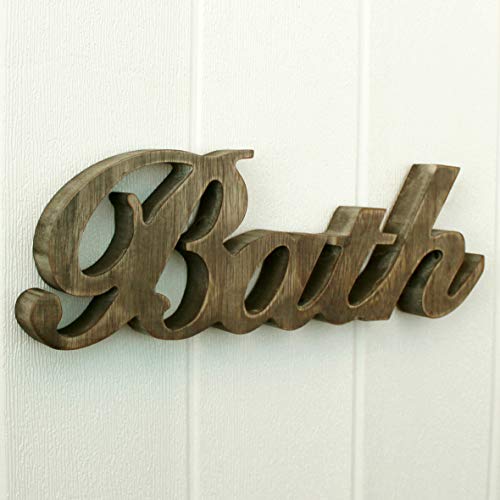 CVHOMEDECO. Primitives Rustic Wood Words Sign Free Standing Bath, Bathroom/Home Wall/Door Decoration Art (Natural 2)