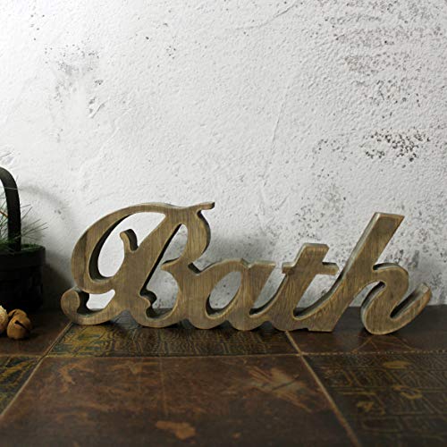 CVHOMEDECO. Primitives Rustic Wood Words Sign Free Standing Bath, Bathroom/Home Wall/Door Decoration Art (Natural 2)