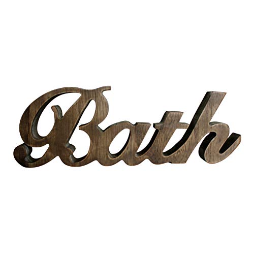 CVHOMEDECO. Primitives Rustic Wood Words Sign Free Standing Bath, Bathroom/Home Wall/Door Decoration Art (Natural 2)