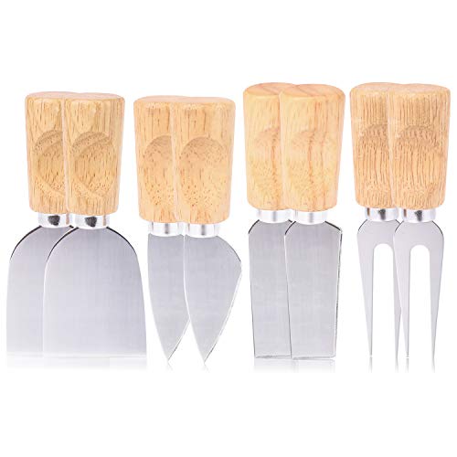 Kingrol 8 Pieces Cheese Knives with Wooden Handles, Cheese Slicer & Cutter Set