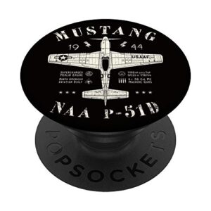 p-51 d mustang vintage wwii north american p51 fighter plane popsockets popgrip: swappable grip for phones & tablets