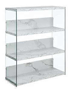 convenience concepts soho 4 tier wide bookcase, white faux marble