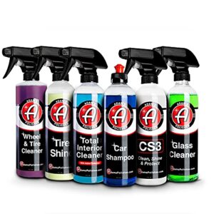 adam's arsenal builder car cleaning kit (6 item) - our best value car detailing kit | car shampoo wash soap, wheel & tire cleaner, total interior cleaner, glass cleaner. tire shine cs3