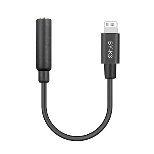 BOYA by-K3 Female 3.5mm TRRS Microphone Adapter Cable to MFi Certified Lightning Connector Dongle, Headphones Adapter for iPhone 12 Mini 12 Pro Max 11 Pro Max X XR XS iPhone 7 7P 8 8P