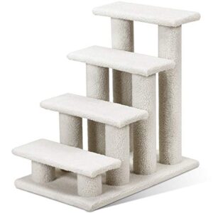 tangkula pet stairs for cats and dogs, 4-step carpeted ladder ramp cat climber cat scratching post, multi-step dog stairs for high beds, couch (grayish white)