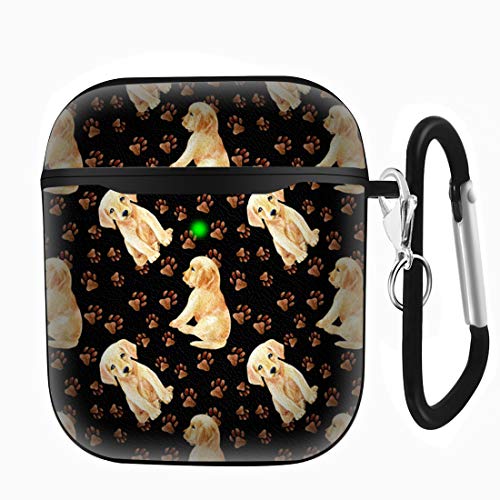 Slim Form Fitted Printing Pattern Cover Case with Carabiner Compatible with Airpods 1 and AirPods 2 / Labrador Puppy and Paw Pattern