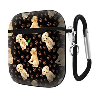 Slim Form Fitted Printing Pattern Cover Case with Carabiner Compatible with Airpods 1 and AirPods 2 / Labrador Puppy and Paw Pattern