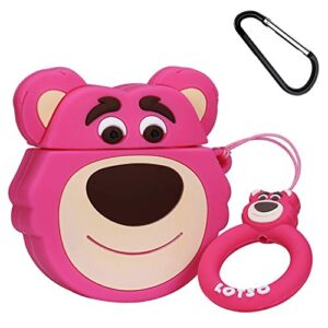 sanyoo compatible with airpods 1/2 case soft silicone, cute 3d cartoon kawaii animal fun funny character designer skin cover air pods case for girls kids women teens (strawberry bear)