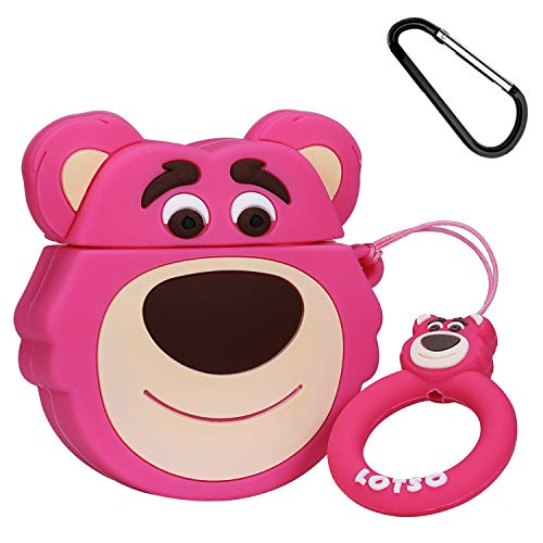 Sanyoo Compatible with Airpods 1/2 Case Soft Silicone, Cute 3D Cartoon Kawaii Animal Fun Funny Character Designer Skin Cover Air pods Case for Girls Kids Women Teens (Strawberry Bear)