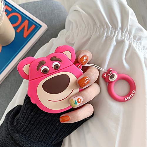 Sanyoo Compatible with Airpods 1/2 Case Soft Silicone, Cute 3D Cartoon Kawaii Animal Fun Funny Character Designer Skin Cover Air pods Case for Girls Kids Women Teens (Strawberry Bear)