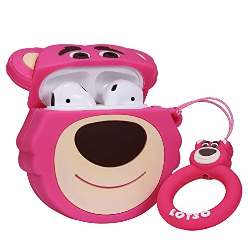 Sanyoo Compatible with Airpods 1/2 Case Soft Silicone, Cute 3D Cartoon Kawaii Animal Fun Funny Character Designer Skin Cover Air pods Case for Girls Kids Women Teens (Strawberry Bear)