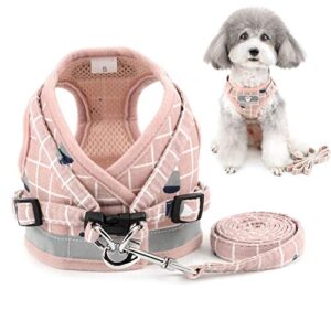 zunea no pull small dog harness and leash set adjustable reflective step-in chihuahua vest harnesses mesh padded plaid escape proof walking puppy jacket for boy girl pet dogs cats pink xs