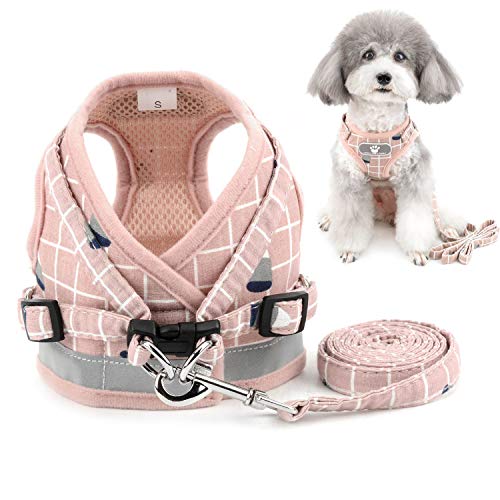 Zunea No Pull Small Dog Harness and Leash Set Adjustable Reflective Step-in Chihuahua Vest Harnesses Mesh Padded Plaid Escape Proof Walking Puppy Jacket for Boy Girl Pet Dogs Cats Pink XS