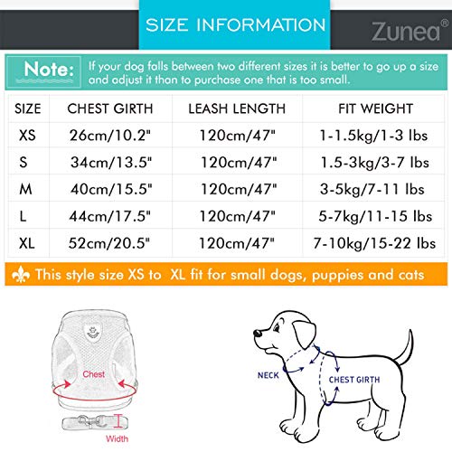 Zunea No Pull Small Dog Harness and Leash Set Adjustable Reflective Step-in Chihuahua Vest Harnesses Mesh Padded Plaid Escape Proof Walking Puppy Jacket for Boy Girl Pet Dogs Cats Pink XS