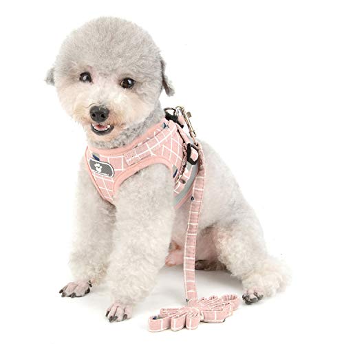 Zunea No Pull Small Dog Harness and Leash Set Adjustable Reflective Step-in Chihuahua Vest Harnesses Mesh Padded Plaid Escape Proof Walking Puppy Jacket for Boy Girl Pet Dogs Cats Pink XS