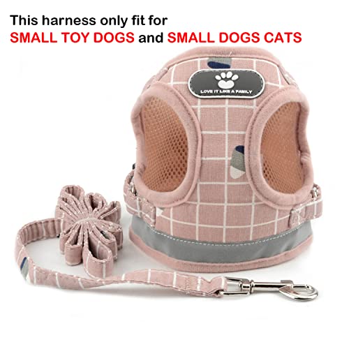 Zunea No Pull Small Dog Harness and Leash Set Adjustable Reflective Step-in Chihuahua Vest Harnesses Mesh Padded Plaid Escape Proof Walking Puppy Jacket for Boy Girl Pet Dogs Cats Pink XS