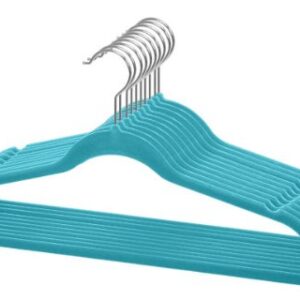 Velvet Clothes Hangers (Pack of 10), Turquoise, by Home Basics | Felt Hangers for Tops, Jackets, Dresses, and Pants | Contoured Hangers with Notches | Ultra-Thin Space Saving Clothes Hangers