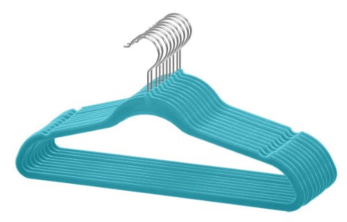 Velvet Clothes Hangers (Pack of 10), Turquoise, by Home Basics | Felt Hangers for Tops, Jackets, Dresses, and Pants | Contoured Hangers with Notches | Ultra-Thin Space Saving Clothes Hangers