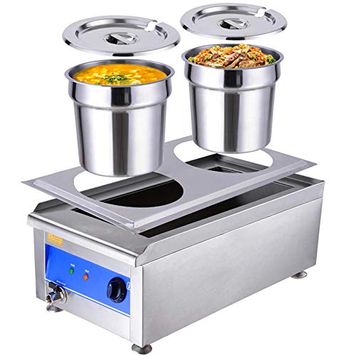 1200W Commercial Food Warmer with Dual 7L Pots Stainless Steel Countertop Steam Table Soup Restaurant Buffet，Easy Cleaning and Simple Maintenance