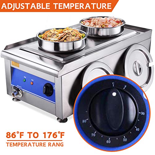 1200W Commercial Food Warmer with Dual 7L Pots Stainless Steel Countertop Steam Table Soup Restaurant Buffet，Easy Cleaning and Simple Maintenance