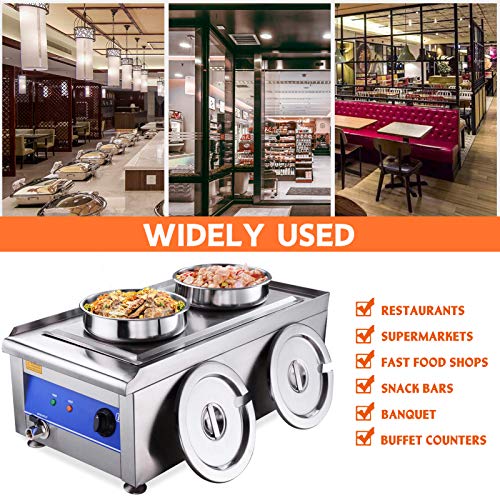 1200W Commercial Food Warmer with Dual 7L Pots Stainless Steel Countertop Steam Table Soup Restaurant Buffet，Easy Cleaning and Simple Maintenance