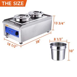 1200W Commercial Food Warmer with Dual 7L Pots Stainless Steel Countertop Steam Table Soup Restaurant Buffet，Easy Cleaning and Simple Maintenance