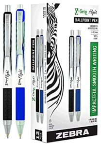 zebra pen z-grip flight, large bulk combo pack of 6 black ink & 6 blue ink retractable ballpoint pen (total of 12 pens), bold point 1.2mm, ink pens