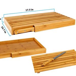 Bamboo Land- Large Bamboo Bread Board with Large Bread Knife and Crumb Catcher, Bread Cutting Board, Bread Boards Wooden, Bread Tray, Bread Cutting Board with Crumb Catcher, Tray to Cut Homemade Bread