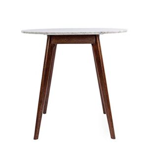 the bianco collection avella 31" multipurpose round italian carrara white marble dining table with walnut legs