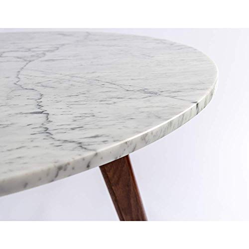 The Bianco Collection Avella 31" Multipurpose Round Italian Carrara White Marble Dining Table with Walnut Legs