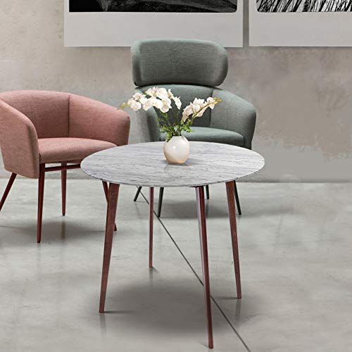 The Bianco Collection Avella 31" Multipurpose Round Italian Carrara White Marble Dining Table with Walnut Legs