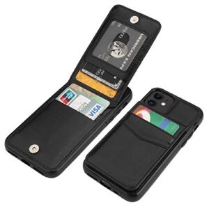 kihuwey iphone 11 case wallet with credit card holder, premium leather magnetic clasp kickstand heavy duty protective cover for 11 6.1 inch(black)