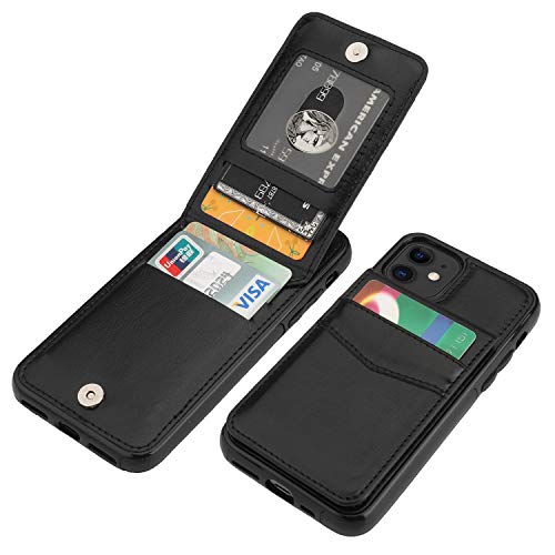 KIHUWEY iPhone 11 Case Wallet with Credit Card Holder, Premium Leather Magnetic Clasp Kickstand Heavy Duty Protective Cover for 11 6.1 Inch(Black)